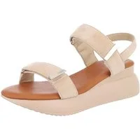 Ital-Design Damen Sandalen mit breiten Riemen und flexibler Sohle Plateausandaletten (89542328) Keilabsatz/Wedge Keilsandaletten in Beige