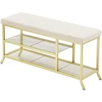 GarveeMore Schuhbank mit Sitzkissen,2 Tier, Schuhtruhe, 100x32x48cm, Gold