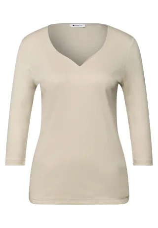Street One - Shirt mit Herzausschnitt cotton beige - Gr. - 34