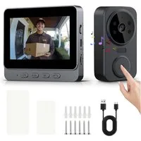 AKKEE Video-Türsprechanlage Drahtlose Video-Türklingel, 2,4-GHz-Verbindung (Mit intelligentem 4,3-Zoll-IPS-Display kabellose Türklingel)