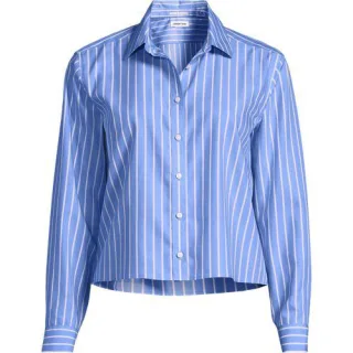 Kurze, bügelfreie Hemdbluse, Damen,  Blau, Baumwolle, by Lands' End