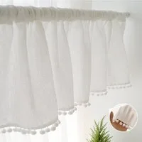 BTTO V&G Scheibengardine Kurzes Vorhang,Kurze Scheibengardinen mit Pompom-Quasten (1 St), halbtransparent, 1/2 Stück