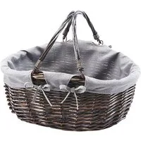 Kobolo Einkaufskorb Weidenkorb oval mit Klapphenkeln und Textil grau, 20 l