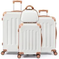 LALAHO Trolleyset Reisekoffer Set Hartschalenkoffer Trolley mit 360° Rollen, 4 Rollen, (4 tlg), Koffer Set aus ABS mit Kosmetikkoffer, Handgepäck, Beige
