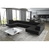 thematys Ecksofa Aston U 403 x 203cm mit Schlaffunktion & Bettkasten –, U-Sofa mit verstellbaren Kopfstützen, Samt (Monolotith), oder Cord (Poso), - U-Form, XL-Wohnlandschaft, 390 cm breit