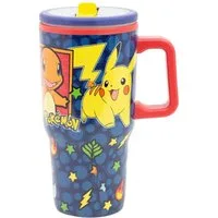 POKEMON JUEGO DE CARTAS Thermobecher - 640 ml Edelstahl doppelwandiger Trinkbecher mit Trinkhalm, 1-tlg., Edelstahl