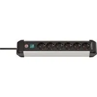 Premium-Alu-Line Steckdosenleiste 6-fach schwarz/silber, 3 Meter, mit Sicherheitsschalter