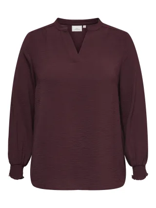 ONLY CARMAKOMA - CARMETTA L/S V-NECK TOP WVN NOOS Tawny Port - Gr. - 42