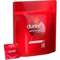 durex Kondome Gefühlsecht Classic mit anatomischer Easy-On-Form & Silikongleitgel Vorratspack, 40 St., ultra dünn, für intensives Gefühl