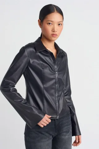 Slim Fit Kunstlederhemd