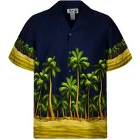 KY's Hawaiihemd "Palmenwald" Herren Kurzarm Baumwolle Kokosknöpfe Original Hawaii