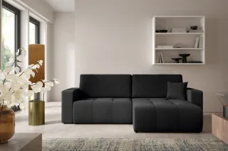 Ecksofa Sofa mit Schlaffunktion AUGUSTO in Stoff Wind Schwarz Ottomane Rechts