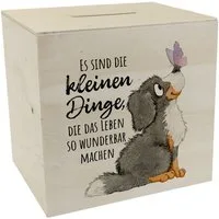 speecheese Spardose Hund Spardose aus Holz mit Spruch Die kleinen Dinge machen das Leben