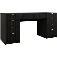 MIRJAN24 Schreibtisch Tireno Bis (mit neun Schubladen), 154x55x76 cm, Goldfarben Aluminiumgriffe, Schminktisch