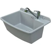 QLS Waschbecken, Ausgussbecken Spülbecken mit Armatur Draußen Grau 61x44x23 cm