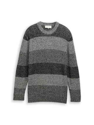 TOM TAILOR Denim - Strukturierter Strickpullover mit breiten Streifen grau/schwarz - Gr. - M