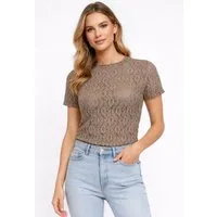 Worldclassca Spitzenshirt Worldclassca Spitzenshirt Kurzarm Mesh Bluse Stehkragen Lace Elegant Neue Kollektion - Stilvolle und gemütliche Mode für Damen