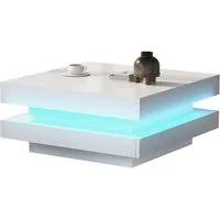 Merax Couchtisch mit LED-Beleuchtung inkl. Fernbedienung, Beistelltisch weiß, Kaffetisch