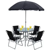 VCM Garten-Essgruppe 6 teiliges Gartenmöbel-Set Maxola mit Tisch, (Set, 6-tlg., 1x Tisch 4x Stuhl 1x Sonnenschirm)