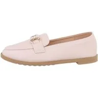 Ital-Design Damen Mokassins Freizeit Slipper Blockabsatz Mokassins in Beige