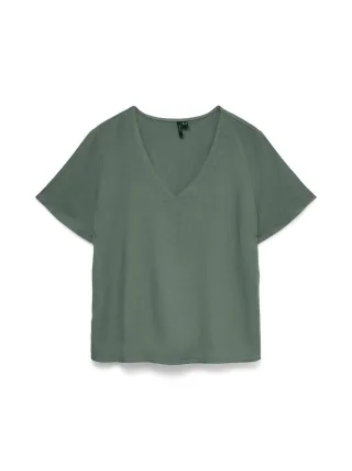 VERO MODA - VMMYMILO LIN S/S V-NECK TOP WVN GA BOO - Gr. - XS