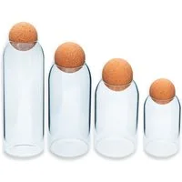 Intirilife Vorratsglas, Glas, (Set, 4-tlg., 4-teiliges Set), Aufbewahrungsbehälter Set aus Glas mit Kork-Kugel (4-teiliges Set)