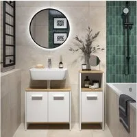 Vicco Badmöbel-Set Karli, Weiß/Goldkraft Eiche, 2 Teile, (2-St., 2er Set)