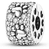 PANDACHARMS Bead Pfotenabdruck mit Herzen Clip für Armband, 925er Silber, Zirkonia