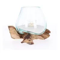 AlPa Living 100% Handmade Windlicht Glas auf Wurzelholz ca. 14 cm, Unikat
