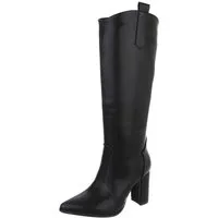 Ital-Design Damen Elegant High-Heel-Stiefel (91154725) Blockabsatz Stiefel in Schwarz