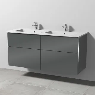 Sanipa 3way Keramik-Set Venticello Keramik-Doppelwaschtisch und Unterbau mit 4 Auszügen, Anthrazit-G BS32879