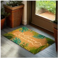 BRUBAKER Fußmatte Blumen und Pflanzen - 45 x 75 cm Schmutzfangmatte - Kokos Fußabtreter, Rechteckig, Höhe: 16 mm, Antirutsch Türmatte für Außen und Innen - Wetterfest und Rutschfest