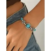 The Beauty House Armband Boho Vintage Armband mit Naturstein Schmetterlings-Elemente, – Stilvolles Statement-Armband in Silberoptik