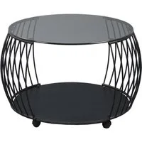 M2 Kollektion Couchtisch SHANGHAI, Ø 60 cm, Grauglas, mit Rollen, Schwarz, Metallgestell, H 46 cm