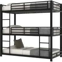 Merax Etagenbett Hochbett Dreifach-Kinderbett aus Stahl, Jugendbett Metallbett 90x200cm mit 3 Liegeflächen, Leiter & Geländer