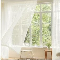 Sunicol Gardine Sheer Transparente Voile Vorhang mit Pompons, Boho Gardinen (2 St), Weiß, Dekoschal für Schlafzimmer Wohnzimmer
