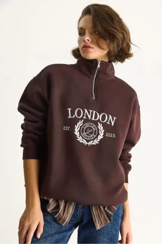 Reißverschlusskragen Bedrucktes Relaxed Fit Sweatshirt