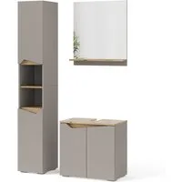 Vicco Badmöbel-Set Marelle, Greige/Artisan-Eiche, 3 Teile, mit Hochschrank, (3-St., 3er Set)