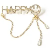 MayTree Brosche "HAPPY", mit Strass-Stein Kette (Stück, 1-tlg), Metallbrosche Buchstaben HAPPY, Smiley und Kette, Strass-Steine