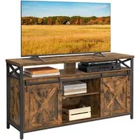 VASAGLE Lowboard TV-Schrank, Fernseher bis zu 65 Zoll, Landhausstil, 40 x 147 x 76 cm, mit verstellbaren Ablagen, Tür, Metallgestell, vintagebraun-schwarz