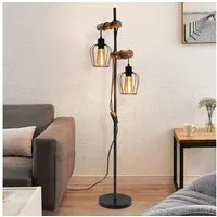 Nettlife Stehlampe Stehleuchte 2 Flammig schwarz Vintage aus Holz 151cm, mit Kippschalter, LED wechselbar, für Wohnzimmer schlafzimmer Esszimmer Büro