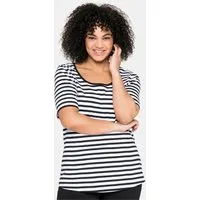 Sheego T-Shirt T-Shirt Kurzarm mit garngefärbtem Ringel, aus Rippware