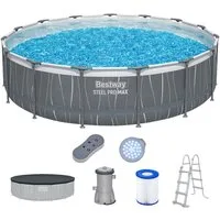 Bestway Framepool Steel Pro MAX™ (Set, Inkl. Filterpumpe, Sicherheitsleiter, Abdeckplane, LED-Licht), Ø 457 x 107 cm