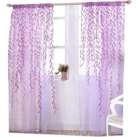 Agger Gardine (2 St)halbtransparent,transparent Stickerei Weidenblatt-Gaze Vorhang, Weidenblatt-Rankenmuster – geeignet für Wohnzimmer, Schlafzimmer.