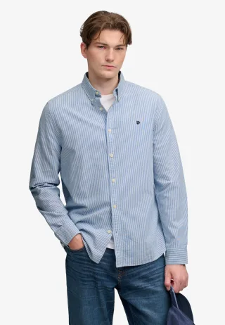 Superdry - Preppy Oxford Langarmhemd lockere Passform Azurblau Mini-Streifen - Gr. - M