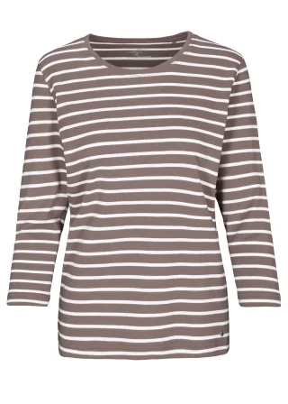 CLARINA - NOS Rdh.-Shirt,3/4 Arm, Ringel 743 mokka-offwhite - Gr. - 42