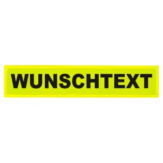 Rückenschild 38 x 8 cm mit Wunschtext | leuchtgelb | glänzend | ein- oder zweizeilig | Klett | personalisierbar |  passend für Funktionswesten 1-zeilig