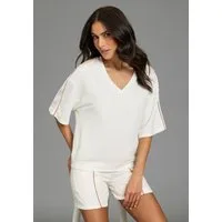 Laura Scott Sweater casual Stil, mit V-Ausschnitt, mit Farbeinsatz, halbarm