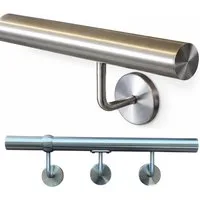StahlFux Handlauf Edelstahlgeländer Treppenhandlauf Wandhandlauf, 50 cm Gesamtlänge, (Spar-Set, 1 St., Länge von 30 bis 450 cm), 90°-Wandhalter mit Kugelring sorgt für sicheren Halt