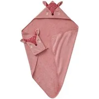 vertbaudet Kapuzenhandtuch Baby-Set: Badetuch und Waschhandschuh REH